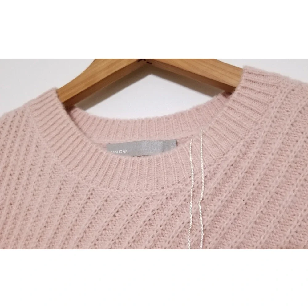 Vince Side Slit Wool Blend Ribbed Knit Crew Neck Sweater Blush Pink XS $325